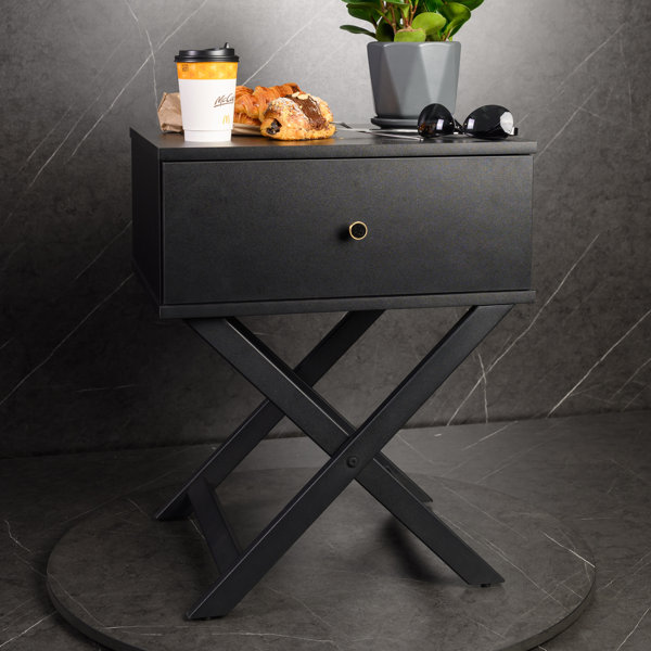 Black cross deals legged bedside table